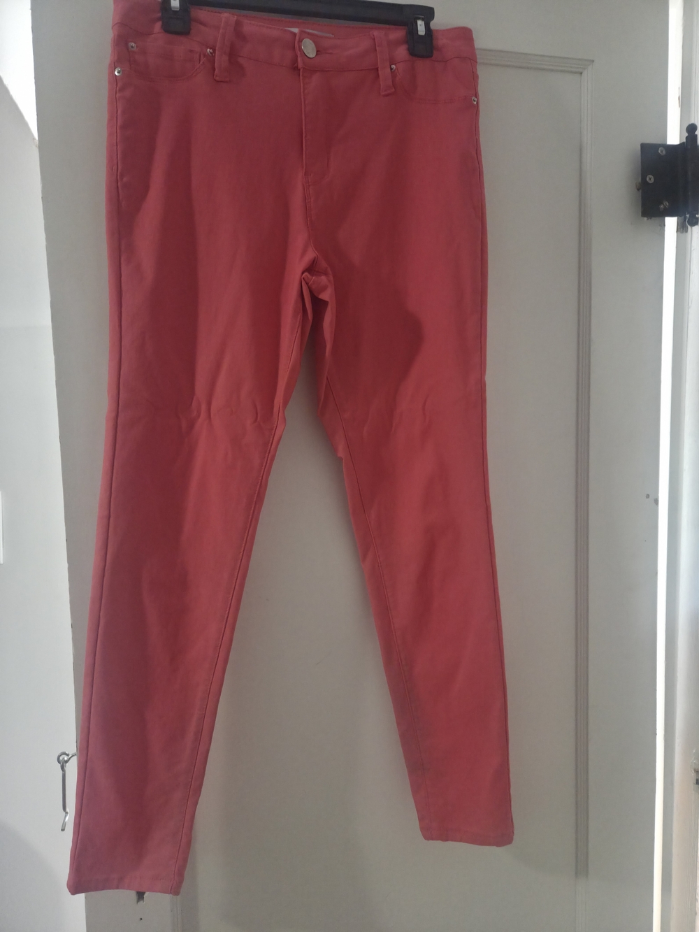 YMI Coral Red High-Waist Pants with Button Closure